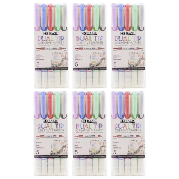 Bazic Products Dual-Tip Creative Markers, 5 Colors, 30PK 1214 - main